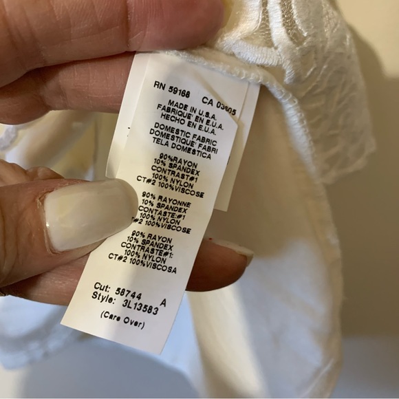 Karen Kane 3/4 Sleeve Top with Lace Overlay in Ivory - Picture 7 of 9